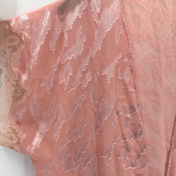 Val Mode Robe Womens Open Cover Up Lightweight Short Sleeve Lace Pink L - Picture 3 of 9